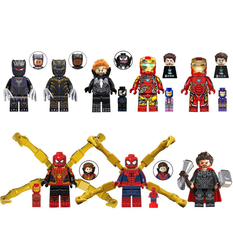 Super Heroes Minifigures Set - Spider-Man, Iron Man, Thor, Ultron - 8-Piece Building Block Collection