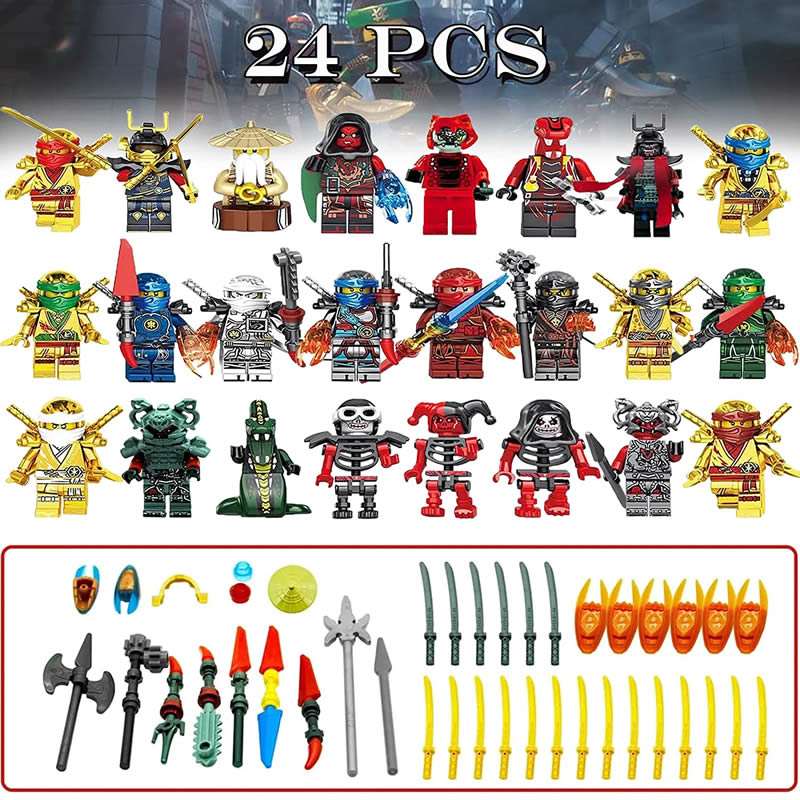 24pcs Ninjago Minifigures with Weapons Custom Building Blocks