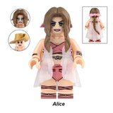 Aerith Gainsborough summer swimsuit variant custom LEGO-compatible minifigure inspired by the Final Fantasy VII beach scenes.