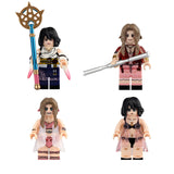 Complete 4-piece Final Fantasy custom LEGO-compatible minifigures set featuring Aerith and Yuna in both classic RPG outfits and swimsuit variants.