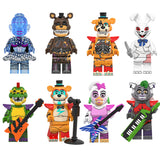 Five Nights at Freddy’s Series 8 custom brick minifigure set featuring Glamrock Freddy, Vanny, Montgomery Gator and more LEGO-compatible figures