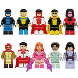 10-Piece Invincible custom superhero brick minifigures set featuring Mark Grayson, Omni-Man, Atom Eve, and Vanessa.