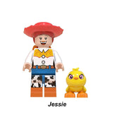 Jessie the yodeling cowgirl custom brick minifigure paired with a mini Ducky companion figure.
