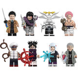 8-Piece Jujutsu Kaisen (JJK) custom brick minifigures set featuring Sukuna, Toji Fushiguro, Mahoraga, and elite sorcerers.