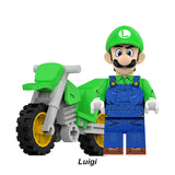 Luigi equipped with his motorcycle ride custom animated brick minifigure.