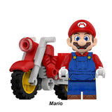 Mario driving his iconic motorcycle ride custom animated brick minifigure.
