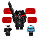 Skibidi Toilet Series 20 custom brick minifigures set featuring Giant Watchman of Doom, Chad Cameraman, and Cameraman 3.0.