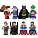 8-Piece Superhero custom brick minifigures set featuring Batman, Superman, two Joker variants, and Arkham Asylum villains.