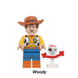 Woody cowboy custom brick minifigure paired with a mini Forky accessory figure.