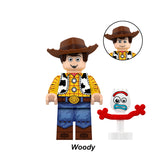 Woody cowboy custom brick minifigure paired with a mini Forky accessory figure.