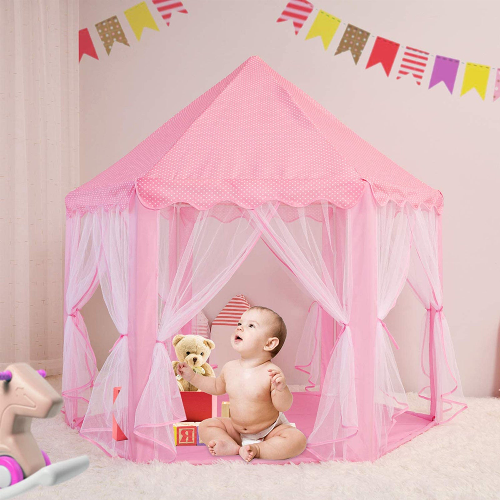 Portable Folding Princess Castle Pink Castle Pop-Up Kids' Play Tent w/ – BeyBurst